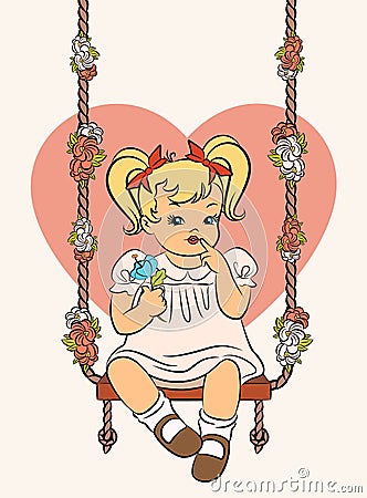 Cartoon little girl with swings. Vector Illustration
