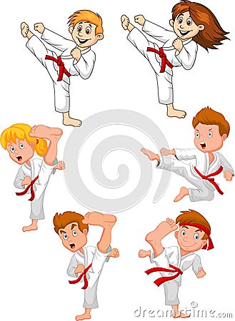 Cartoon little kid training karate collection Vector Illustration