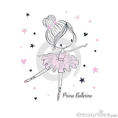 Cartoon little Prima Ballerina. Simple linear vector graphic isolated illustration Vector Illustration