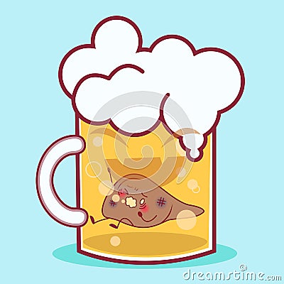 Cartoon liver in the beer Vector Illustration
