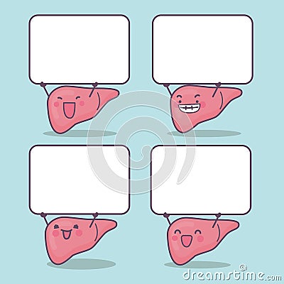 Cartoon liver with blank billboard Vector Illustration