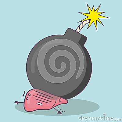 Cartoon liver with bomb Vector Illustration