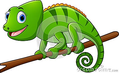 Cartoon lizard on branch Vector Illustration