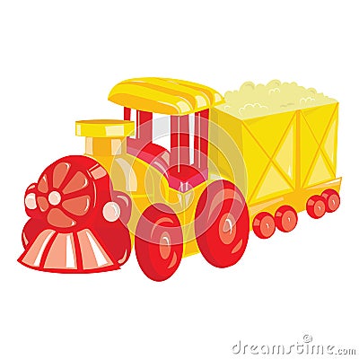 Cartoon locomotive on white background. A toy steam train for children. Colorful vector illustration for kids. Vector Illustration