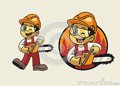 Cartoon of Logger Boy Worker Mascot Vector Illustration