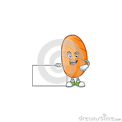 Cartoon long loaf sweet with mascot grinning with board Vector Illustration