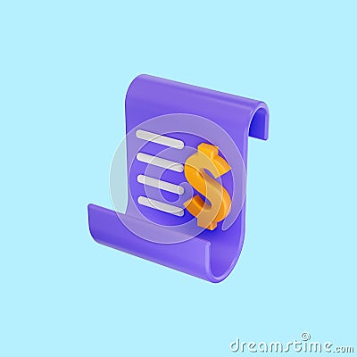 Cartoon look dollar invoice icon 3d render concept for Bill or statement Stock Photo