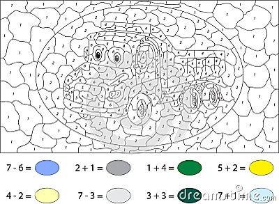 Cartoon lorry. Color by number educational game for kids. Vector Vector Illustration