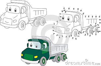 Cartoon lorry. Vector illustration. Coloring and dot to dot game Vector Illustration