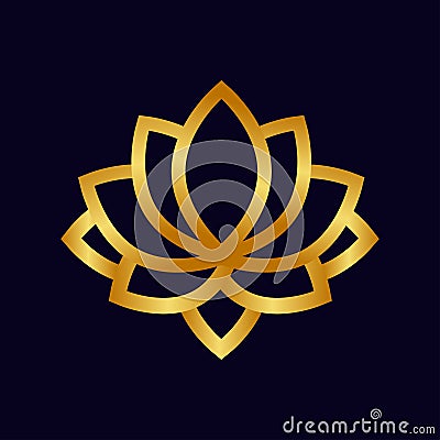 Cartoon lotus outline gold Vector Illustration