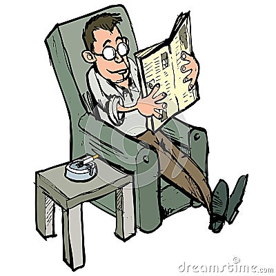 Cartoon in a lounge chair reading a newspaper Vector Illustration