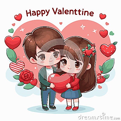 Cartoon Love Connection Vector Couple for Happy Valentine Vector Illustration