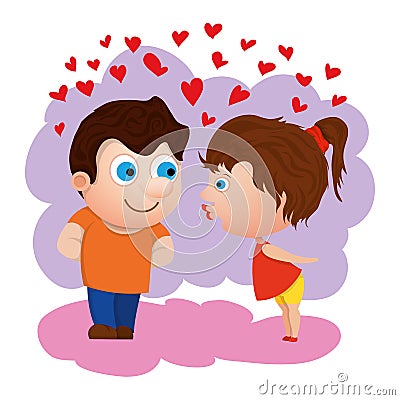 Cartoon loving characters with hearts. Declare your love. Vector Cartoon Illustration
