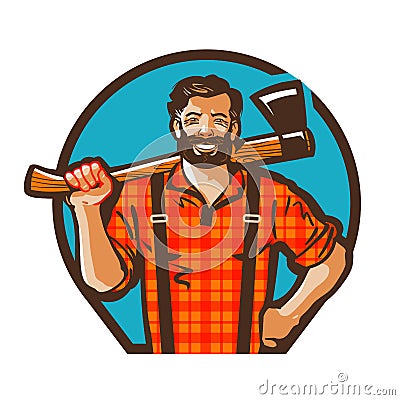 Cartoon lumberjack holding axe. Vector illustration Vector Illustration