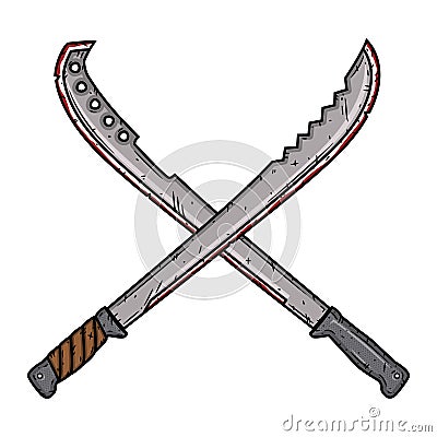 Cartoon machete. Two isolated crossed machetes. Vector illustration. Vector Illustration