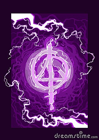 Cartoon magic spell violet lightning symbol Vector Illustration