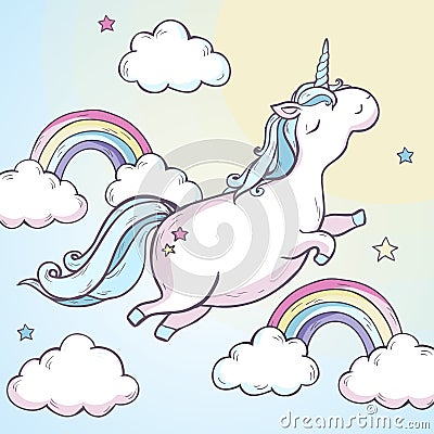 Cartoon magic unicorn. Vector Illustration