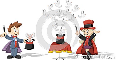 Cartoon magician kids Vector Illustration