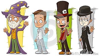 Cartoon magician wizard and mime character vector set Vector Illustration