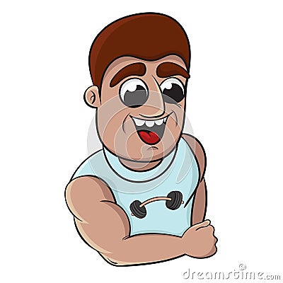 Cartoon male athlete demonstrates biceps. vector illustration Vector Illustration