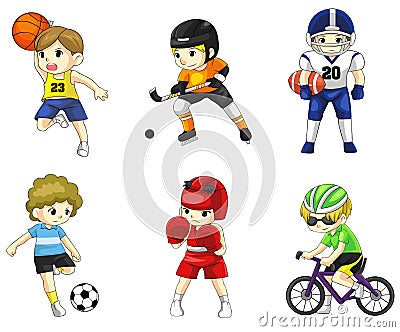 Cartoon male athlete icon in various type of sport Vector Illustration