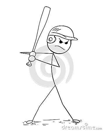 Cartoon of Male Baseball Player Batter Vector Illustration