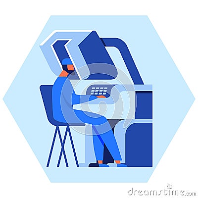 Doctor and Computer for Robotic System Control Vector Illustration