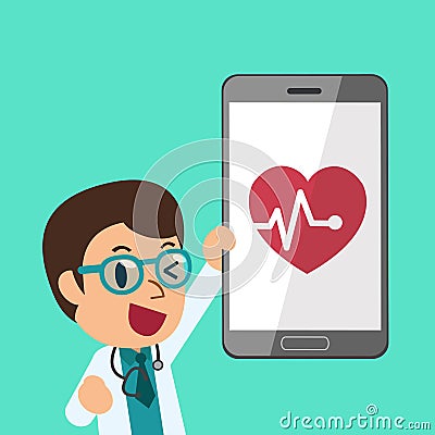 Cartoon a male doctor and smartphone Vector Illustration