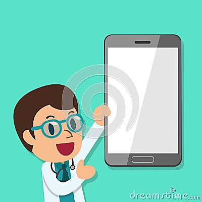 Cartoon male doctor and smartphone Vector Illustration
