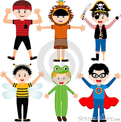 Cartoon male kids in costumes Stock Photo