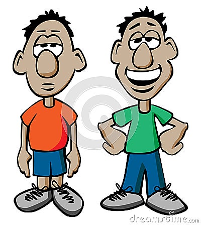 Cartoon Males with Happy and Sad Expressions Vector Illustration