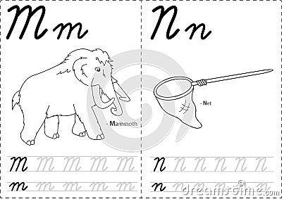 Cartoon mammoth and net. Vector Illustration