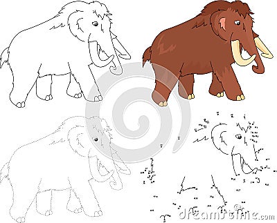 Cartoon mammoth. Vector illustration. Dot to dot game for kids Vector Illustration