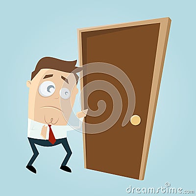 Cartoon man is afraid of knocking on the door Vector Illustration
