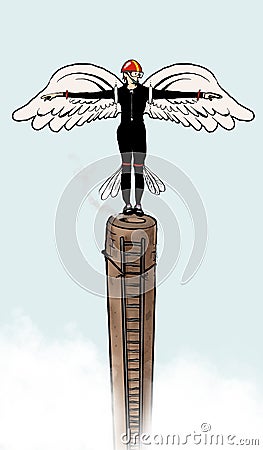 Cartoon winged daredevil Stock Photo