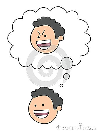 Cartoon man appears to be a happy, good person, but malicious and sneaky, vector illustration Vector Illustration
