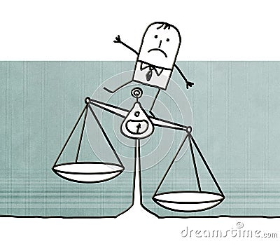 Cartoon man with balance and injustice Cartoon Illustration