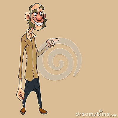 Cartoon man with big sideburns laughing pointing finger to side Vector Illustration