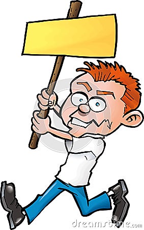 Cartoon man with blank protest board Vector Illustration