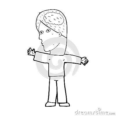 cartoon man with brain Stock Photo