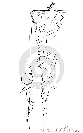 Cartoon of Man or Businessman Abseiling or Roping Down the Rock or Cliff on the Rope Vector Illustration