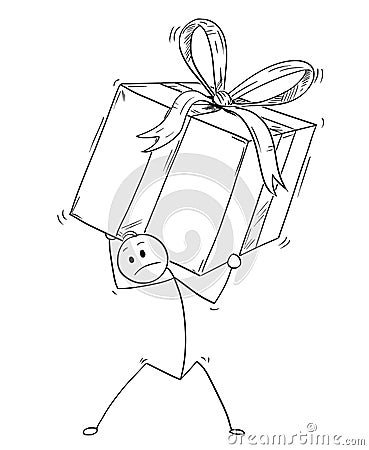 Cartoon of Man or Businessman Carry Large Gift Box Present in Wrap Vector Illustration