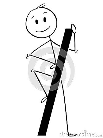 Cartoon of Man or Businessman Holding Big Forward Slash or Division Symbol or Sign Vector Illustration