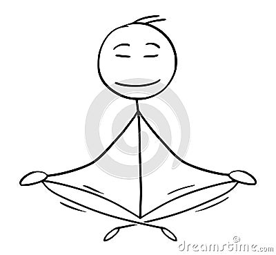 Cartoon of Man or Businessman in Yoga Lotus Position for Relaxation and Meditation Vector Illustration