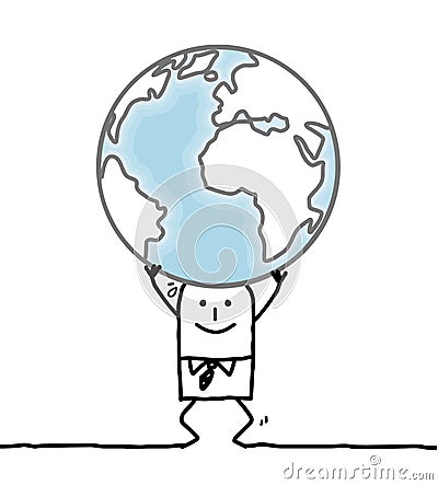 Cartoon man carrying the Earth Vector Illustration