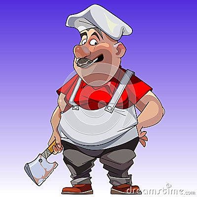 Cartoon man in chefs clothes with the axe Vector Illustration