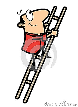 Cartoon man climbing ladder Vector Illustration