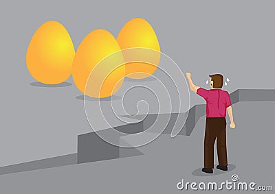 Cartoon Man Crying Over Unattainable Golden Eggs Cartoon Vector Vector Illustration
