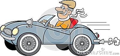 Cartoon man driving a sports car. Vector Illustration