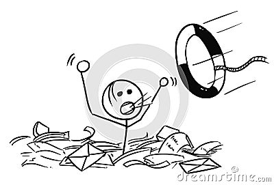 Cartoon of Man Drowning in the Paper Work Vector Illustration